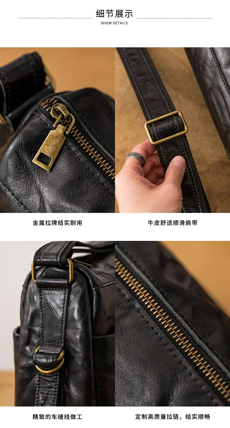 PNDME Designer handgemachte pflanzlich gegerbte Rindsleder Männer große Kapazität Umhängetasche Outdoor-Reise echtes Leder Umhängetasche – Detail 9