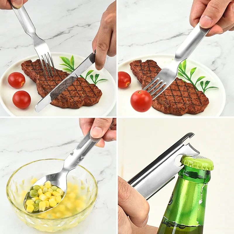4-in-1 Portable Stainless Steel Camping Cutlery Set