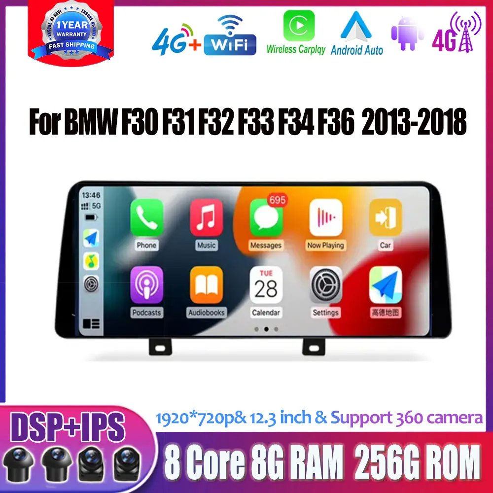 

NBT 12.3" Car Multimedia Stereo Radio For BMW F30 F31 F32 F33 F34 F36 Android 13 Wireless Carplay Auto Monitors GPS Navigation