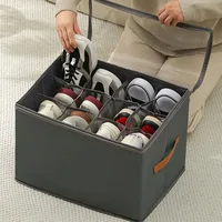Fabric Shoe Organizer Foldable Shoe Storage Bin with Clear Lid Shoe Storage Box Adjustable Dividers for Sneakers Loafers Sandals 1
