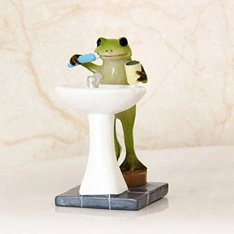 

Frog Garden Statue Decor Miniature Animal Figurine Outdoor Fairy Brushing Teeth Sculpture For Bathroom Durable Easy To Use