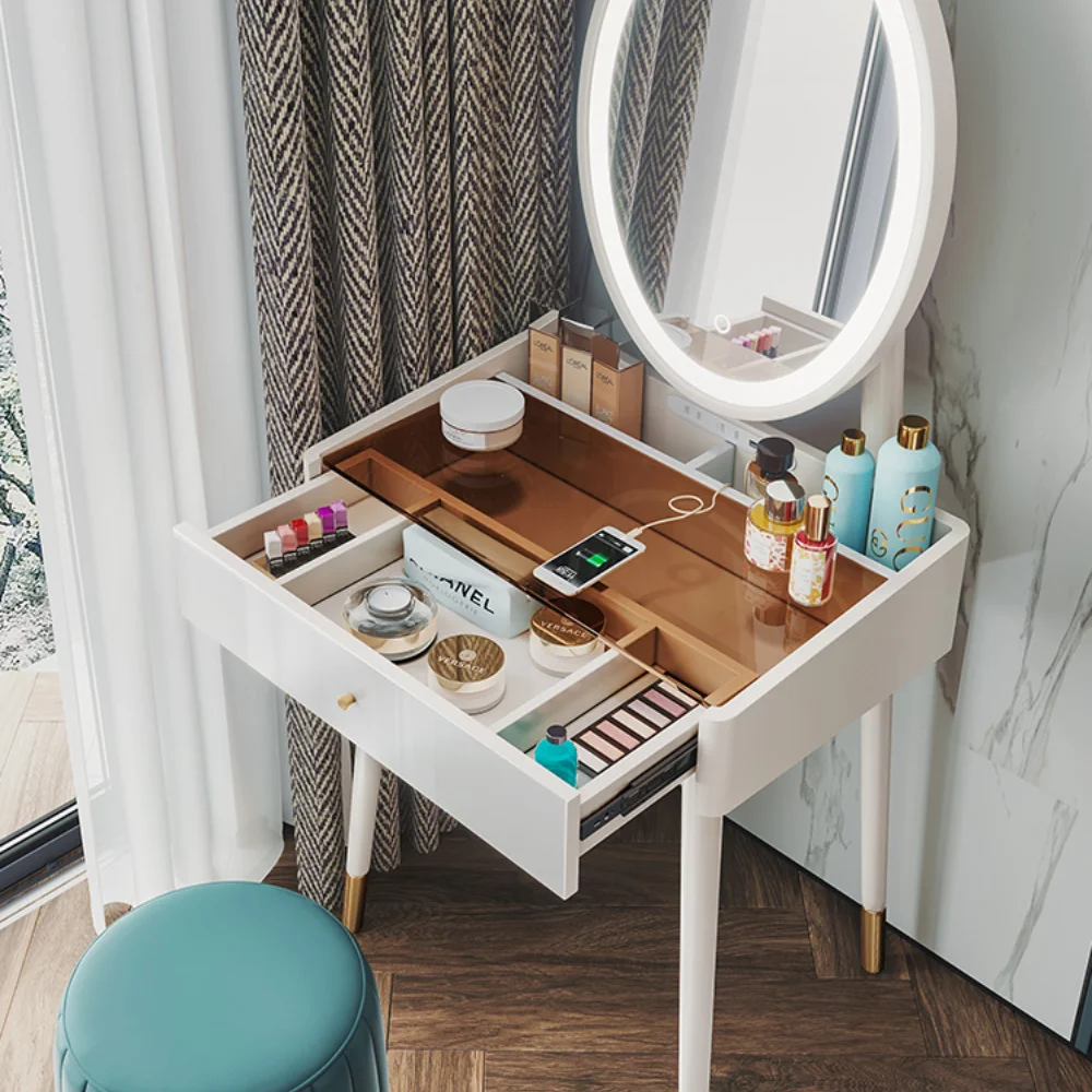 meja rias mini mewah cahaya nordic putih untuk kamar tidur modern