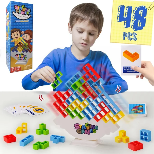 Building Block Brick Toy Balance Stacked Tetra Tower Game Swing High Russian Building Blocks Stack Kid Desktop Toy 3