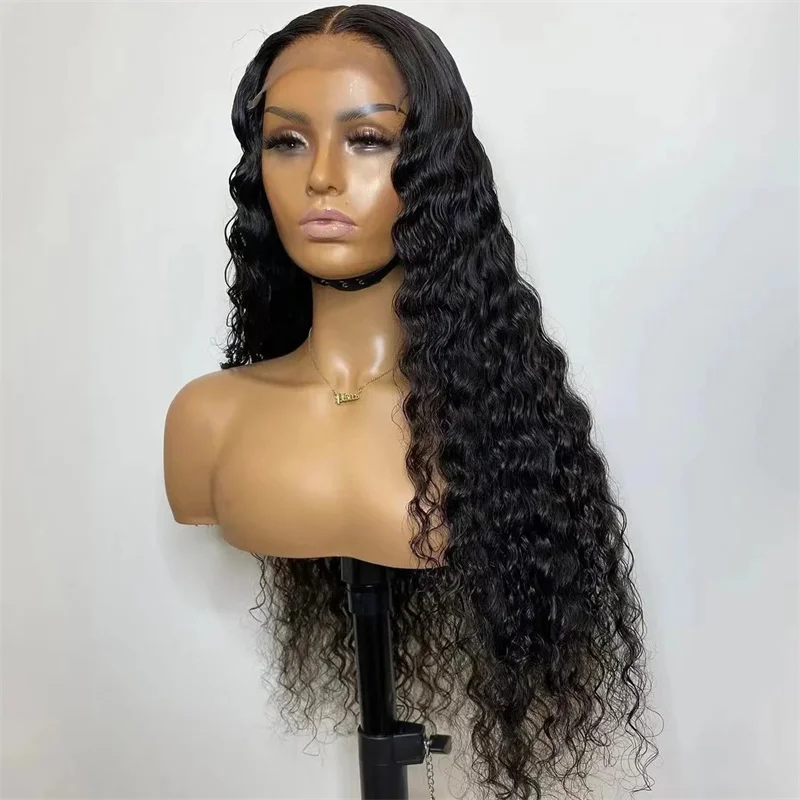 

Soft 26Inch 180 Density Long Kinky Curly Lace Front Wig For Women With Baby hair Middle Part Natural Black Glueless Wig