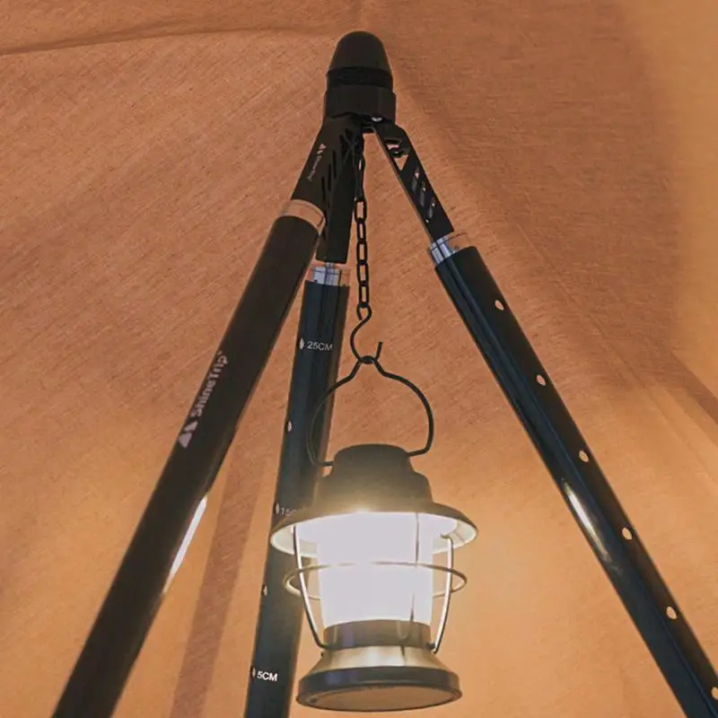 Camping Tent Support Tripods Stand Aluminum Alloy Adjustable Pyramid Tent Tripod with Camp Lamp Hook for Camping Supplies