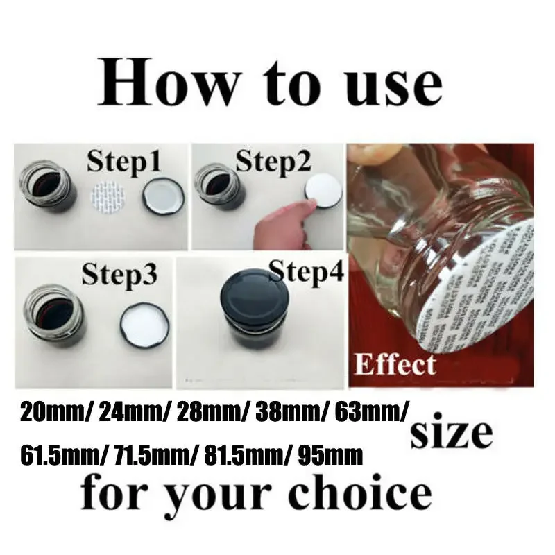 500Pcs Self-adhesive Foam Press Seal Cap Liners Jar Bottle Pot Tamper Food Gasket Seals Pad Black Font