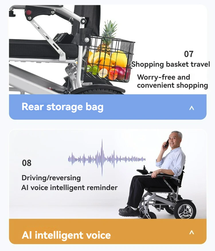 Lightweight Foldable Steel Electric Wheelchair with Remote Control Portable Motorized Rehabilitation Equipment for the Disabled