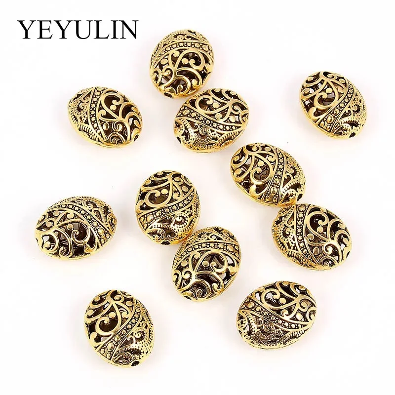 Spacer beads 10pcs 11x17x22mm Trendy Tibetan Silver Plated Ellipse Shaped Hollow Spacer Bead DIY Jewelry Making Bracelets