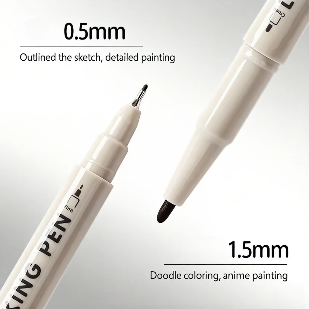 6 개/대 더블 팁 라인 마킹 펜 0.5mm 1.5mm 스케치 드로잉 펜 아웃라인 아트 마커 페인팅 문구 용품
