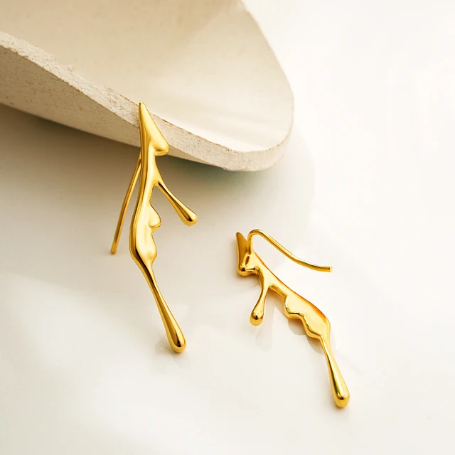 Ins-Boucles d'Oreilles Irrégulières Plaquées Or 18K pour Femme, Piercing Goutte d'Eau, Long Grimpeur, Cartilage, Nouveauté, Cadeaux