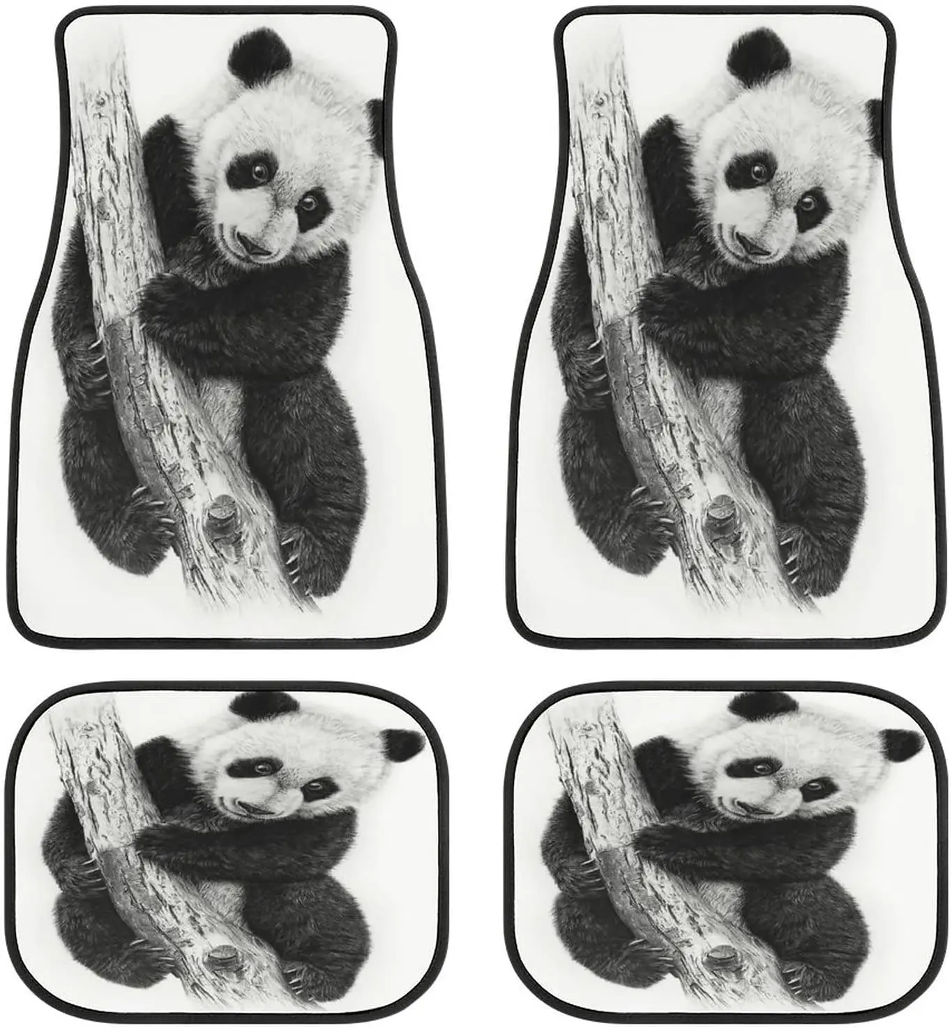 

Animal Giant Pands Car Mats Black and White Universal Drive Seat Carpet Vehicle Interior Protector Mats Funny Designs All-Weathe