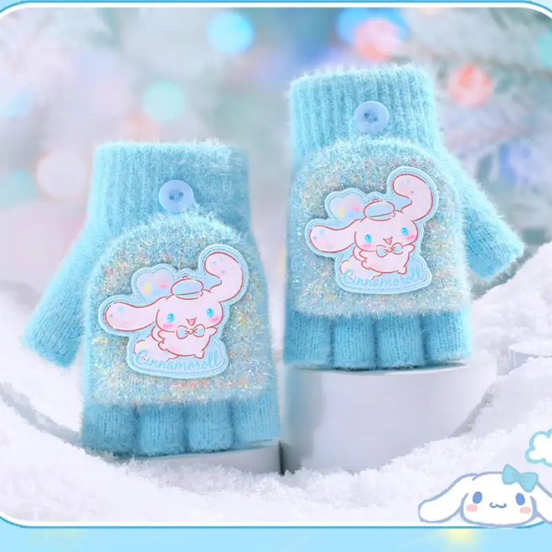 

Sanrios Children Gloves Cinnamoroll Anime Peripheral Autumn Winter Woolen Warm Five-Finger Cartoon Gloves Student Christmas Gift