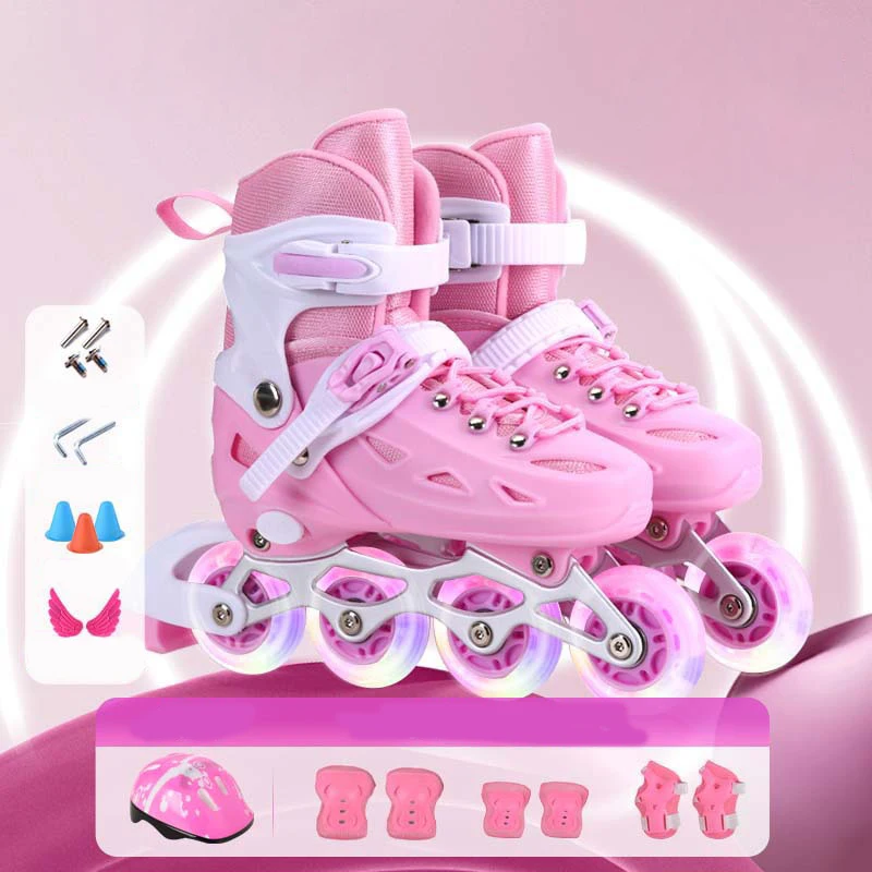 Kids Inline Roller Skate Shoes For Women Men Adult Flashing Quad Sneakers For Boys Girls Outdoor Skating Skates Gifts Full Set