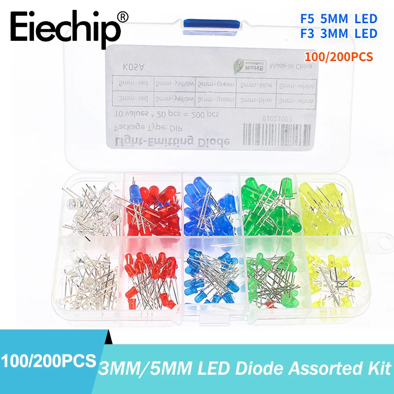 Pack Of 10 To 100 LED Diodes 5mm/3mm, Round/Flat Shape, Clear Lens