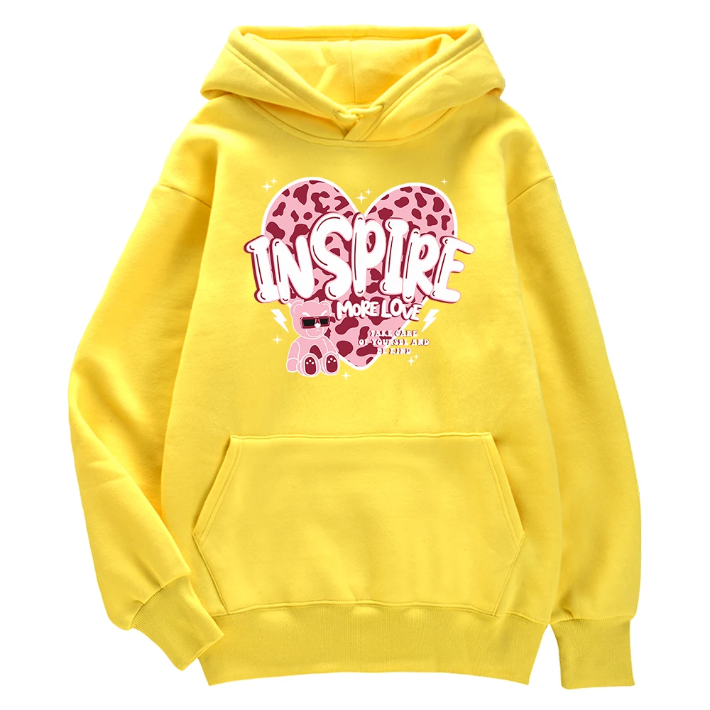 

Тедди мишка Inspire More Love And Be Kind принт Мужской пуловер хип-хоп о-образный вырез одежда теплая ткань одежда оверсайз карманы Топ
