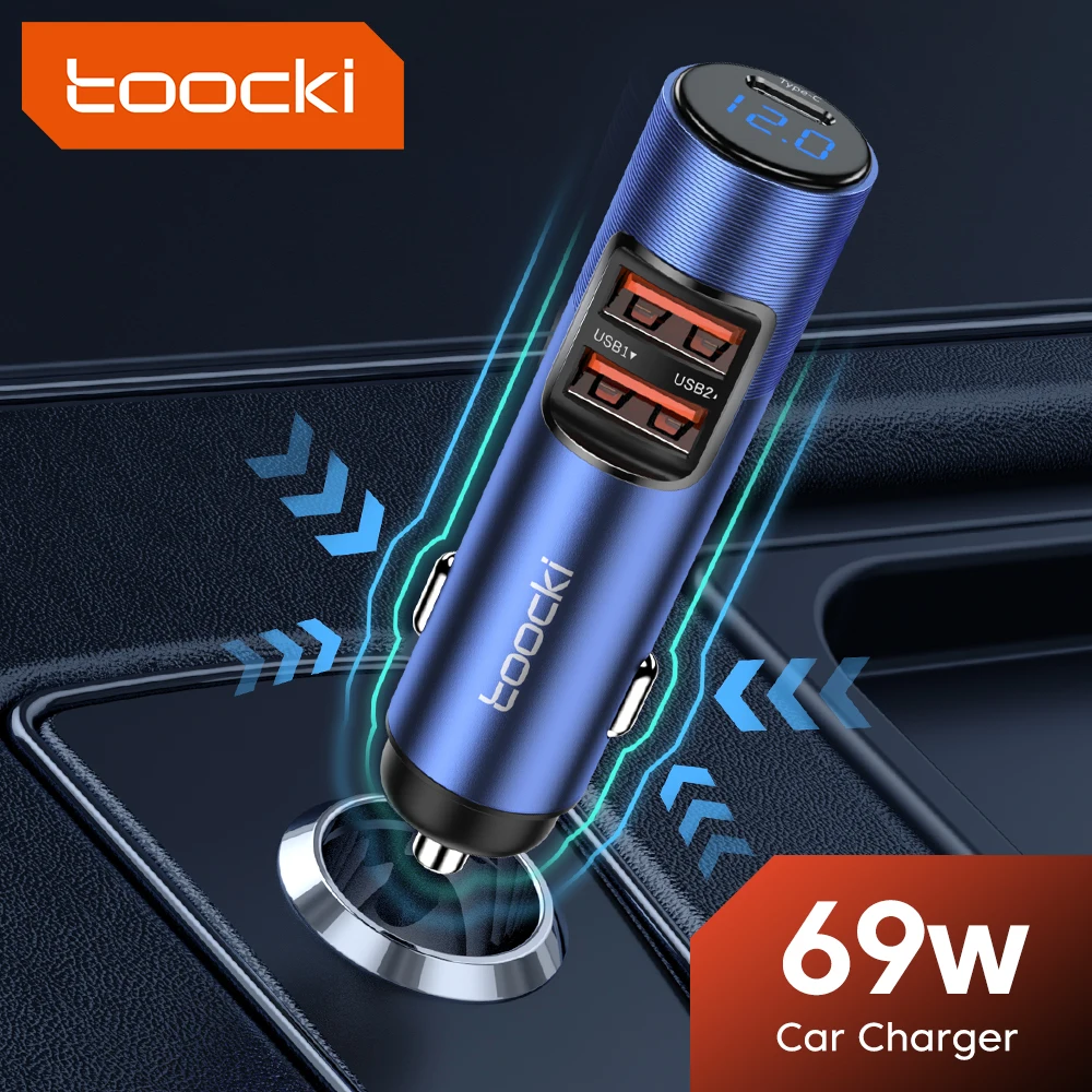 Toocki 69W Car Charger Digital Display 3 Port PD Fast Charing Type C Car Phone Charger for iPhone 14 13 Pro Max Samung Xiaomi car charger car phone charger phone charger