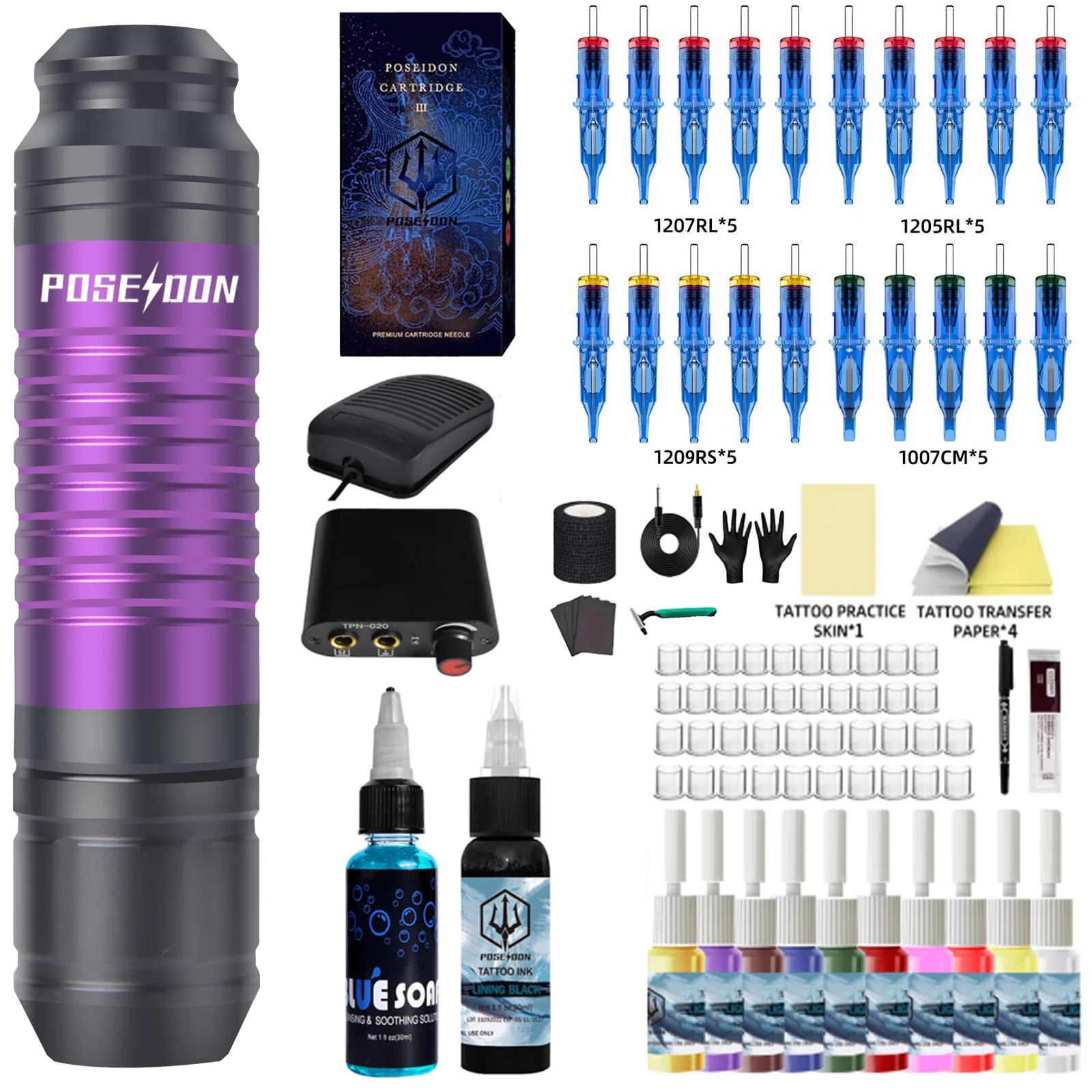 

POSEIDON Tattoo Kit Tattoo Pen Kit With Power Supply RCA Interface Tatto Kit Tattoo Gun Kit Tattoo Rotary Electric Pen