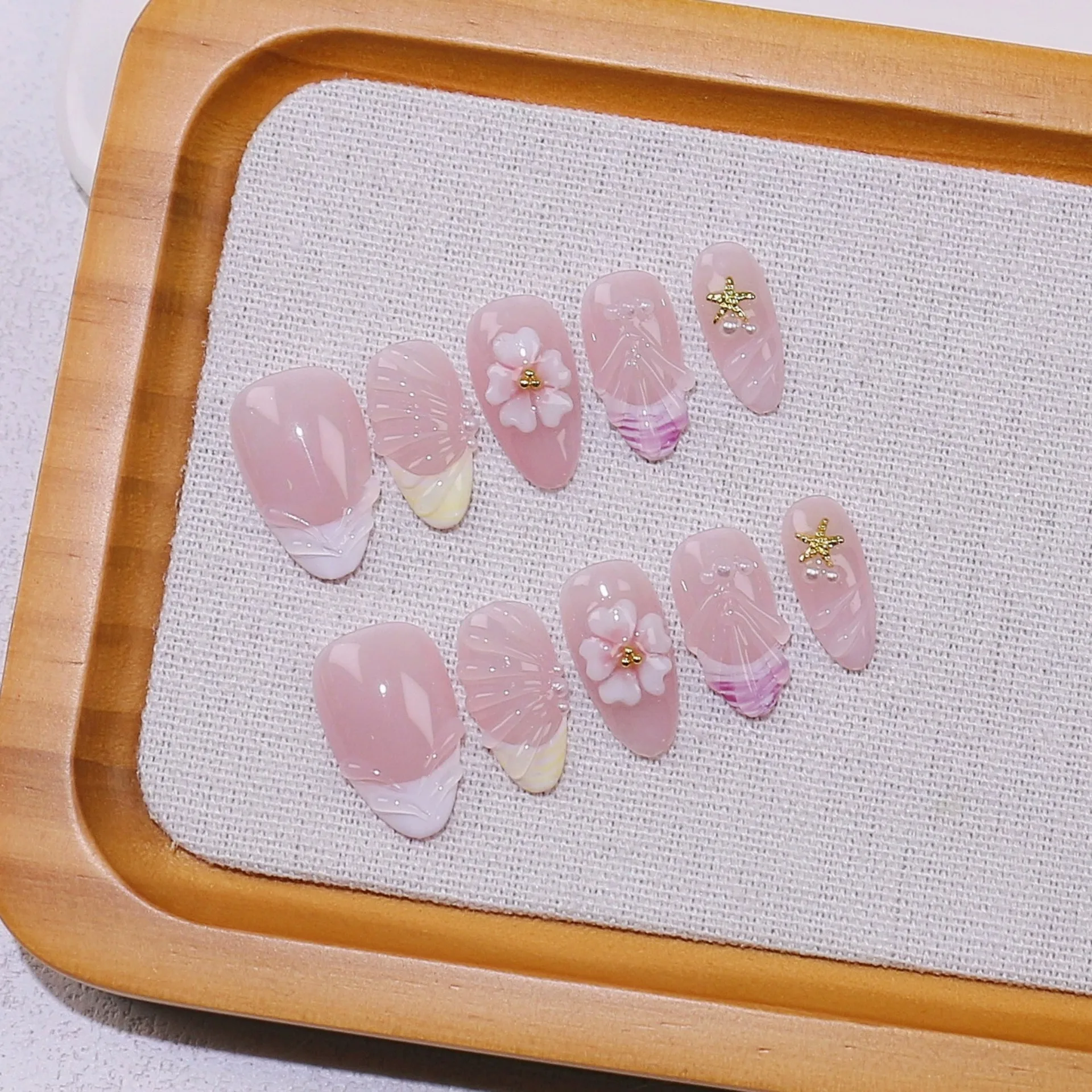 10 Pcs Handmade 3d Flower Press On Nails Almond Cat Eye False Nails_voghion.com