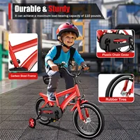 Vélo d'apprentissage rouge pour enfants de 14 pouces, vélo pour enfants avec 2 roues d'apprentissage réglables, vélo d'exercice pour enfants 4