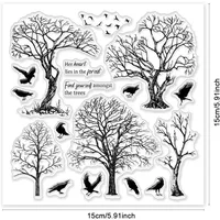 1Sheet Trees Clear Stamps for DIY Scrapbooking Crow Birds Silicone Clear Stamp Seals 15x15cm Transparent Stamps for Cards Making 6