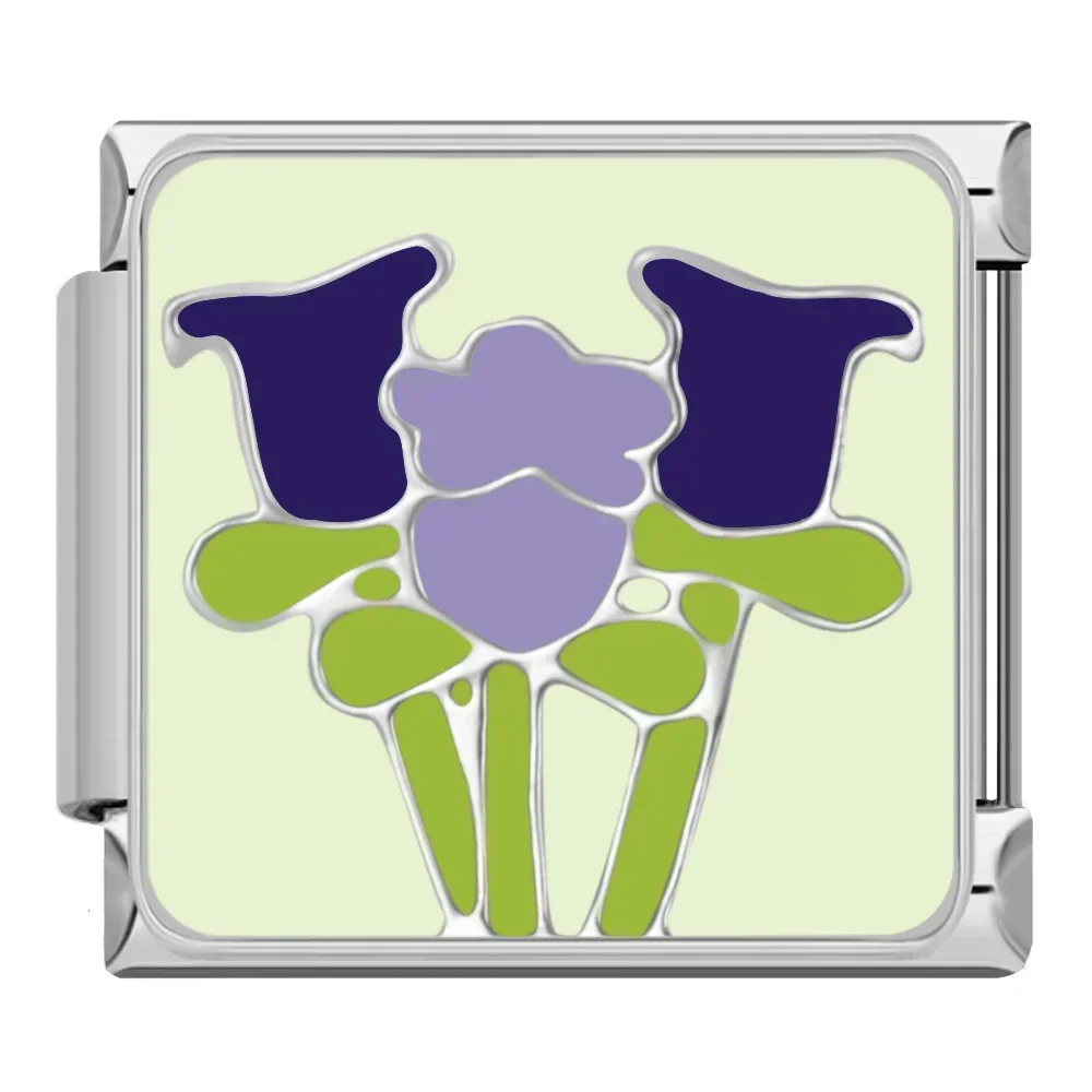 Vibrant Glaze Flower Charm for 9mm Stainless Steel DIY Bracelet