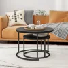 Round Coffee Tables Set of 2 End Table,Coffee Nesting Tables,Living Room Table Wooden Accent Metal Frame,Easy Assembly 4