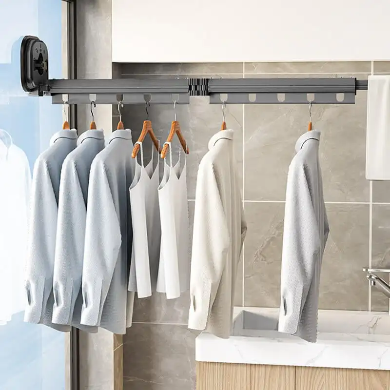 

Adsorption Wall Mounted Folding Clothes Drying Rack Aluminum Retractable Portable Rack NoPunch Wall Mounted Folding Clothes Rack