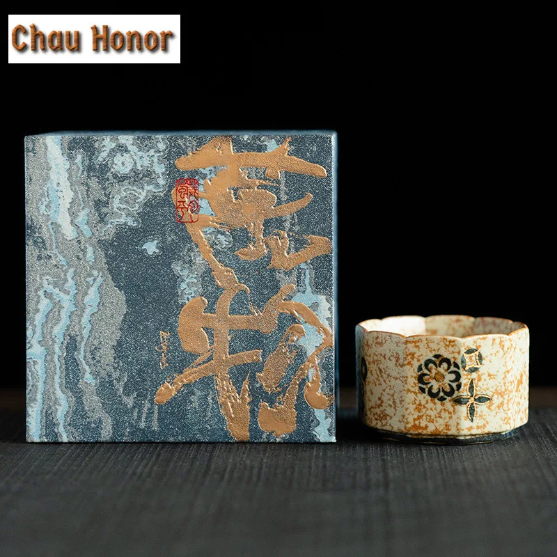 100ml Blue And White Flint Red Ceramic Tea Cup Gold Drawing Embroidered Ball Flower Master's Cup Women Personal Tea Bowl Teaset