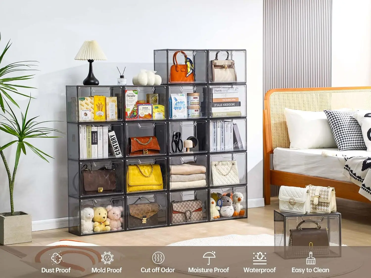 Purse Organizer for Closet,Clear Acrylic Display Case for Handbag Organizer, Purse Storage Box with Magnetic Door, Dustproof 6