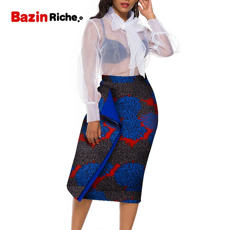 african suit Summer African Skirt High Waist with Elastic Hip Bodycon Lady Plus Size Clothing for Women Vintage Floral Drop Shipping WY8309 african attire for women