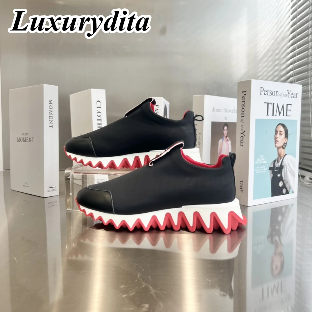 

LUXURYDITA Designer Men Casual Sneakers Real Leather Red sole Luxury Womens Tennis Shoes 35-47 Fashion Unisex loafers HJ1043