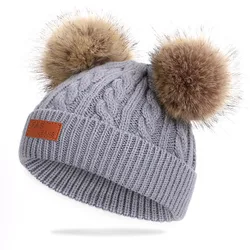 Adorable Wool Pompom Baby Hat - Cozy Knitted Beanie - Size 46-50cm (Gray)