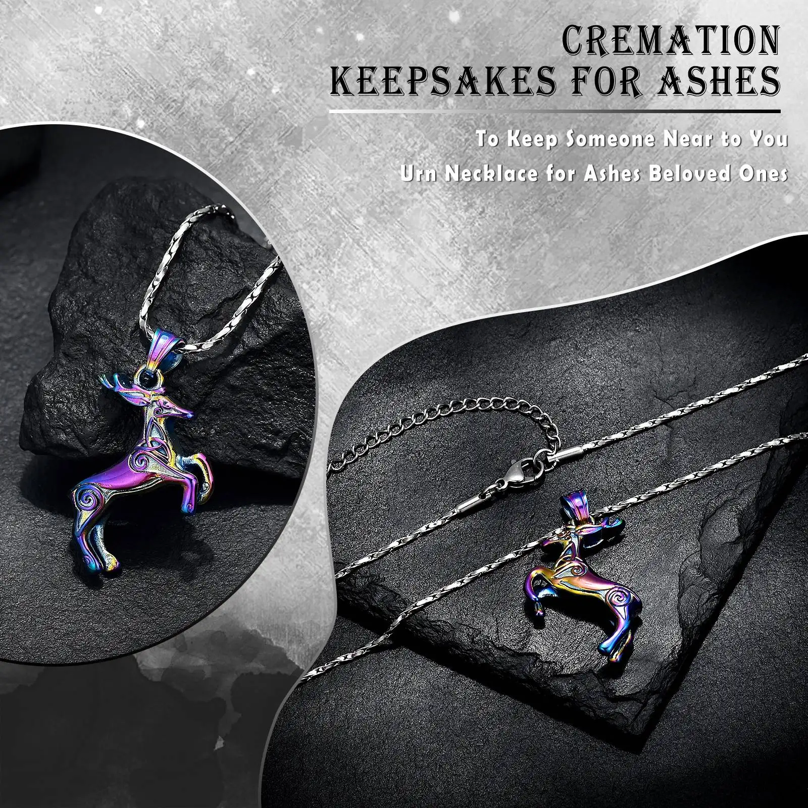 Stainless Steel Cremation Jewelry Memorial Urn Necklace Deer Pendant For Ashes Customize Men Customize Keepsake