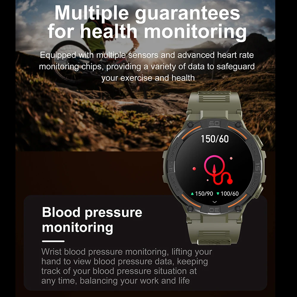 Smartwatch Military Men 360*360 HD Screen Flashlight Health Monitoring Waterproof Heart Rate BT Call Smart Watch For Android IOS - Image 6
