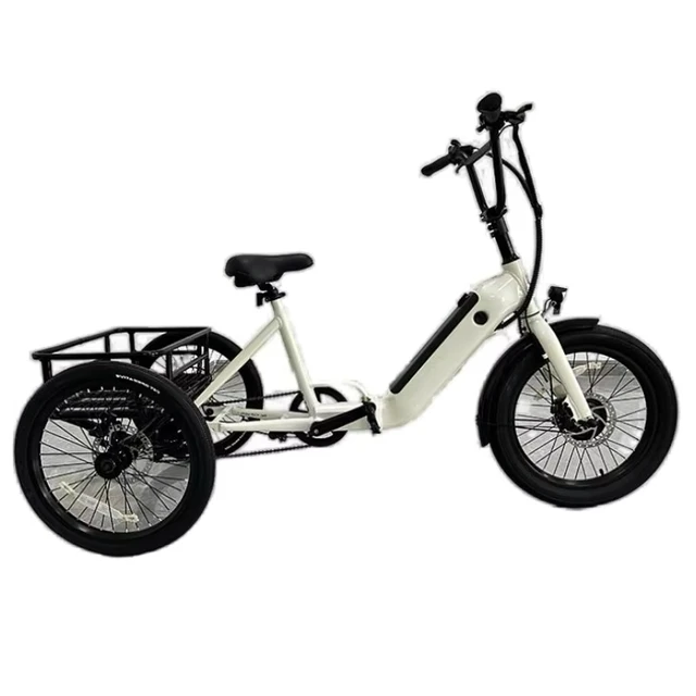 Tricycle de vélo électrique pliable à 3 roues pour adultes hors route avec panier de chargement vélo électrique à gros pneus de 20 pouces pour hommes pliant 1