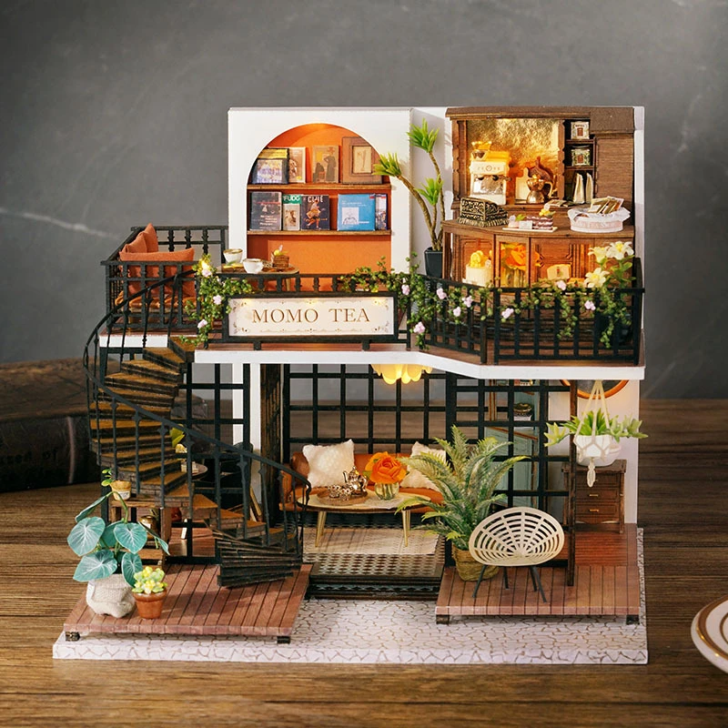 DIY 나무 미니어처 모델 키트, 숲 티숍 카사 인형 집, 3D 퍼즐 인형 집, 가구 LED 조명, 친구 선물