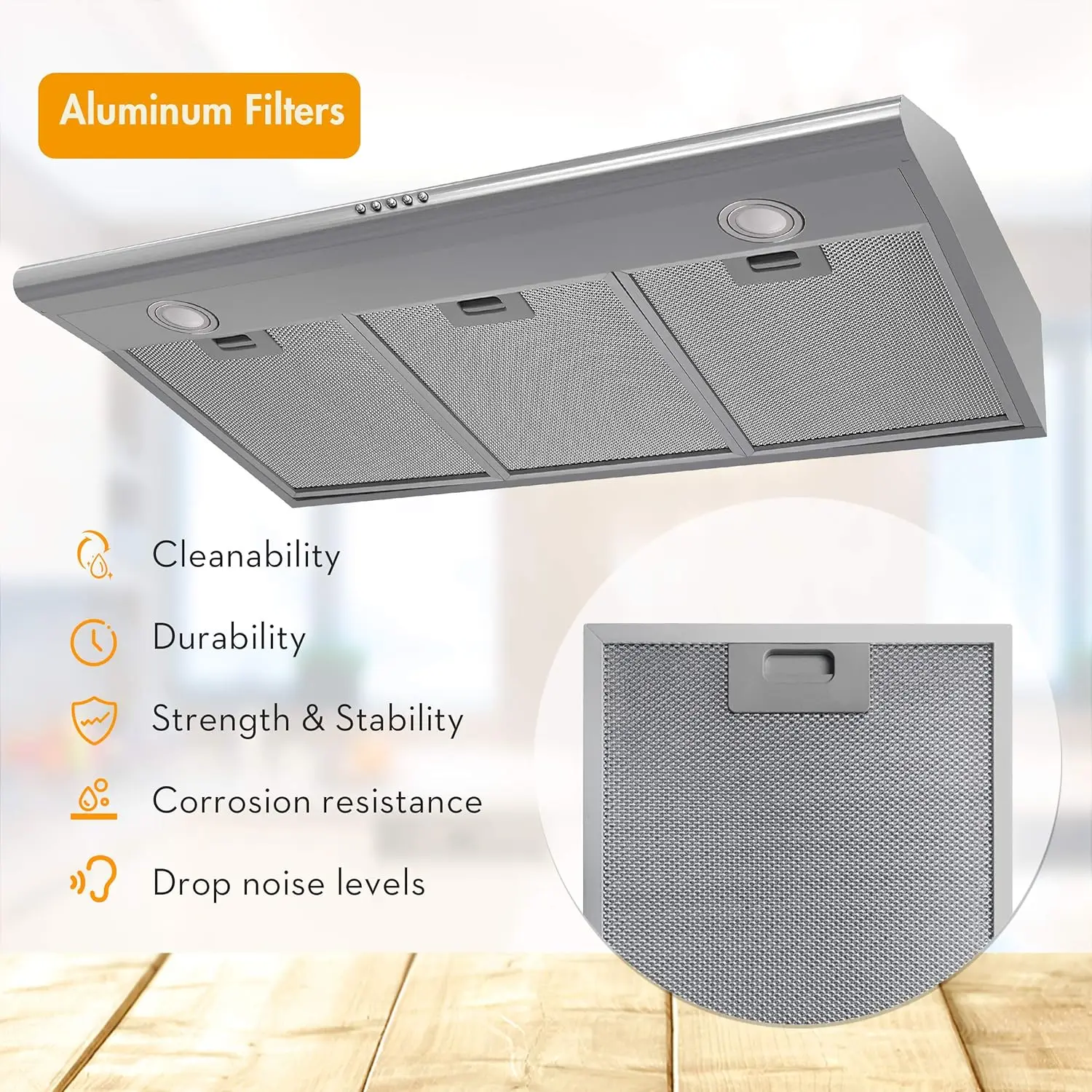 Range Hood 36 inch with Ducted/Ductless Convertible, Slim Kitchen Stove Vent Hood, LED Light, 3 Speed Exhaust Fan 4