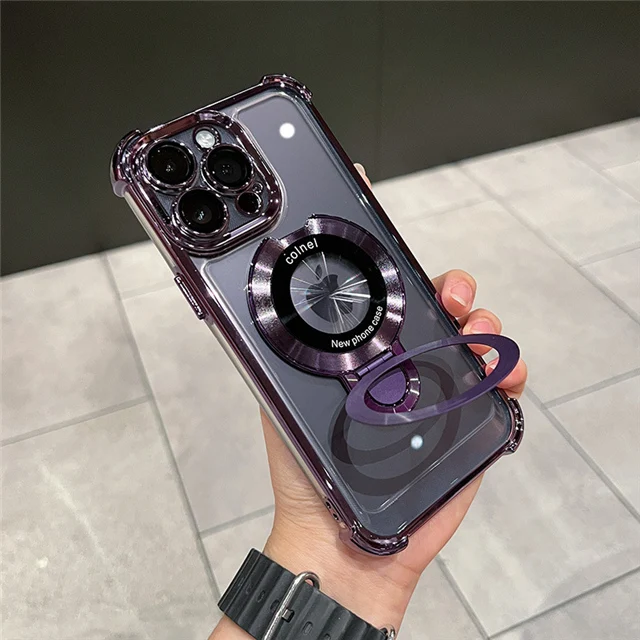 thumbnail image 1 of Luxury Plating Magsafe Magnetic Holder Stand Phone Case For iPhone 11 12 13 14 15 Pro Max Bumper Protector On 15 Plus Cover, 1 of 5