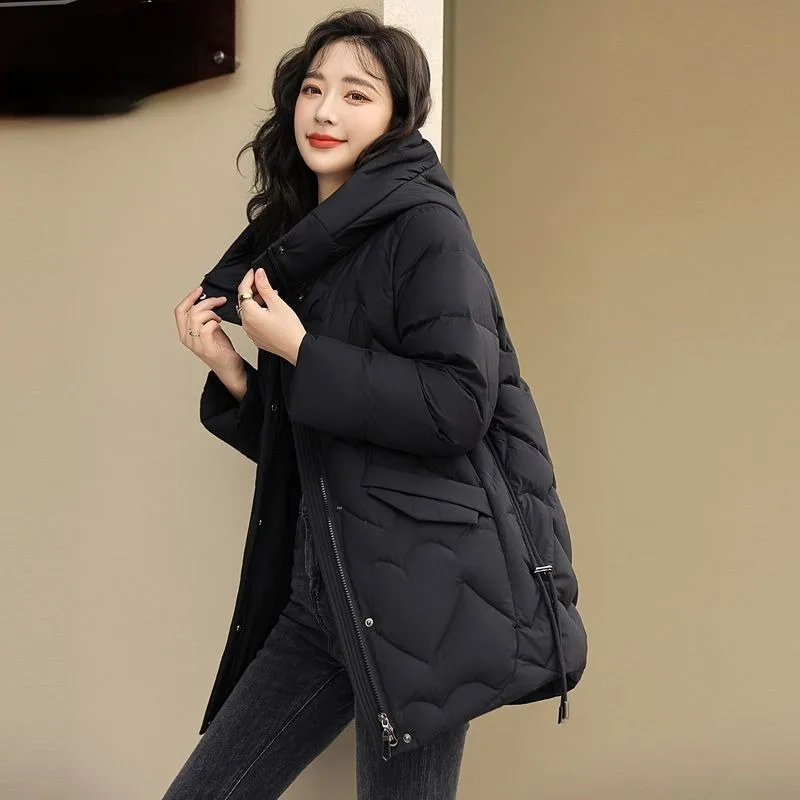 2023 New Women Down Jacket Winter Coat Female Mid Length Version Parkas Loose Thick Warm Outwear Hooded Leisure Time Overcoat