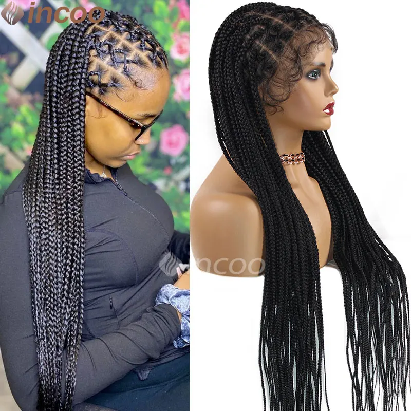 Black 360 Full Lace Box Braided Wigs for Women Criss Cross Lace Front Braids Wig with Baby Hair Lace Frontal Synthetic Braid Wig