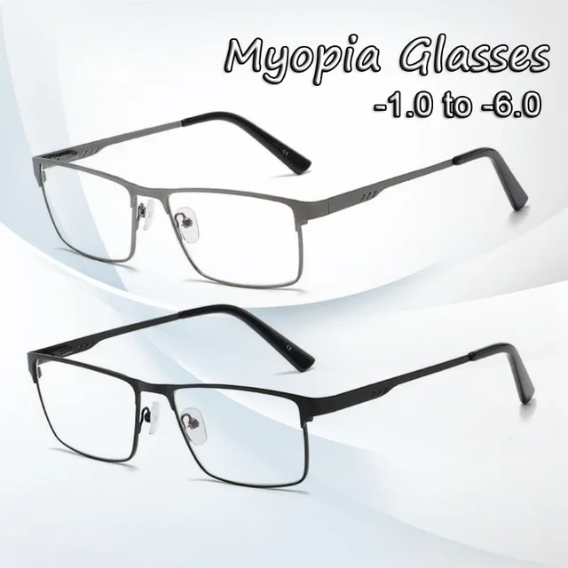 Lunettes de myopie à grande monture carrée en métal pour hommes, jambe de printemps, pour personnes âgées, vue de près, blocage de la lumière bleue, Protection des yeux 1
