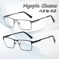 Men Square Metal Large Frame Myopia Glasses Spring Leg Elderly Near Sight Eyewear Blue Light Blocking Eye Protection Eyeglasses 1