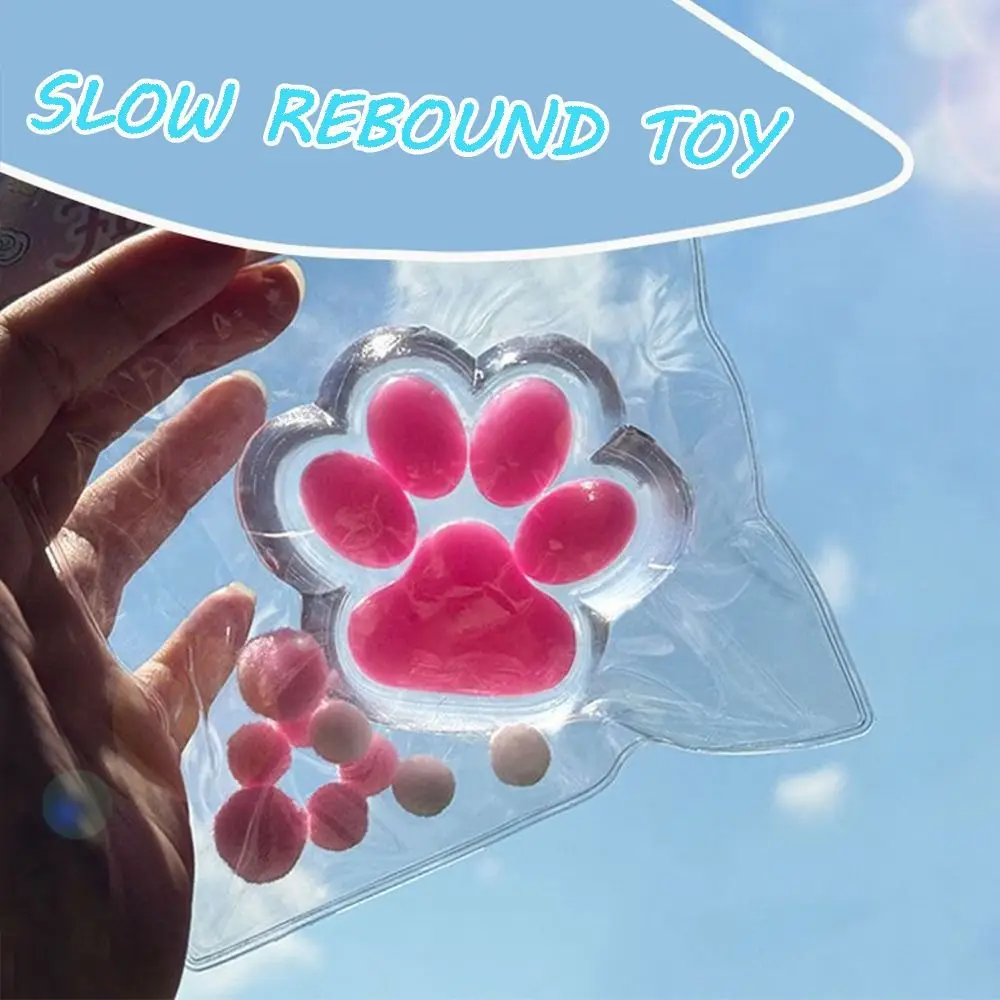 Kawaii Cat Paw Pinch Toy Slow Rebound Blingbling Stress Relief Toy Transparent Cube PU Squeeze Toy Kids 3