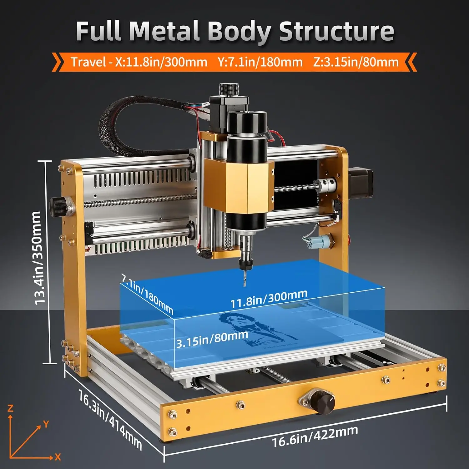 500W All-Metal CNC Router Machine – 3-Axis Desktop CNC Engraving & Milling Machine with GRBL Offline Controller, Limit Switches & Emergency Stop 3