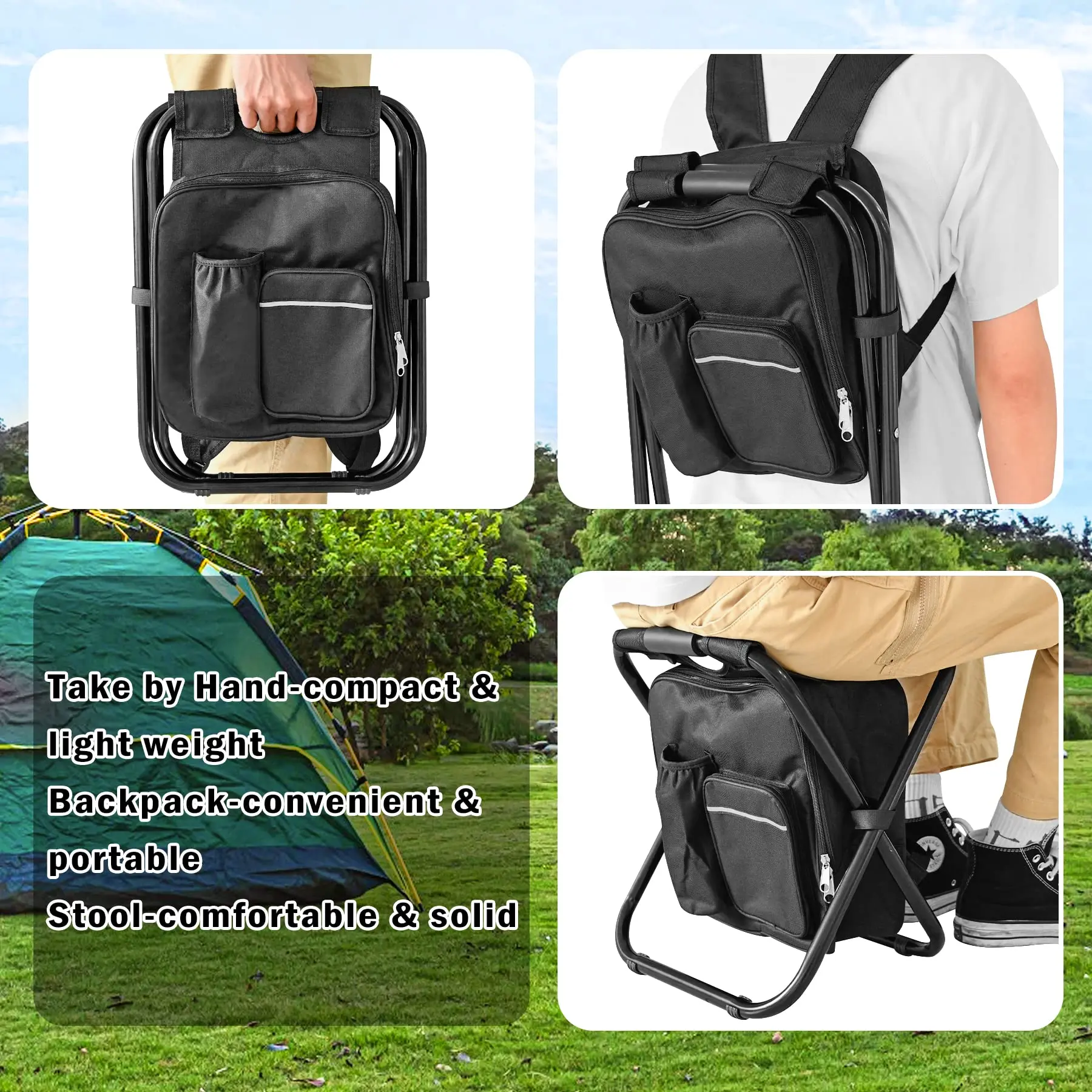 Backpack Stool Cooler Chair，Portable Lightweight Stool Backpack Folding Fishing Cooler for Camping Hunting Fishing