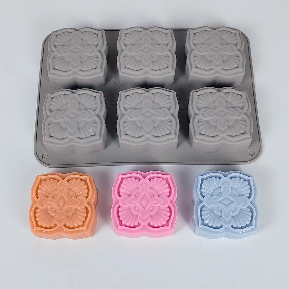 6 Hole Retro Flower Pattern Silicone Soap Mold DIY Handmade Baking Dessert Chocolate Cake Candle Making Mould Soap Molds