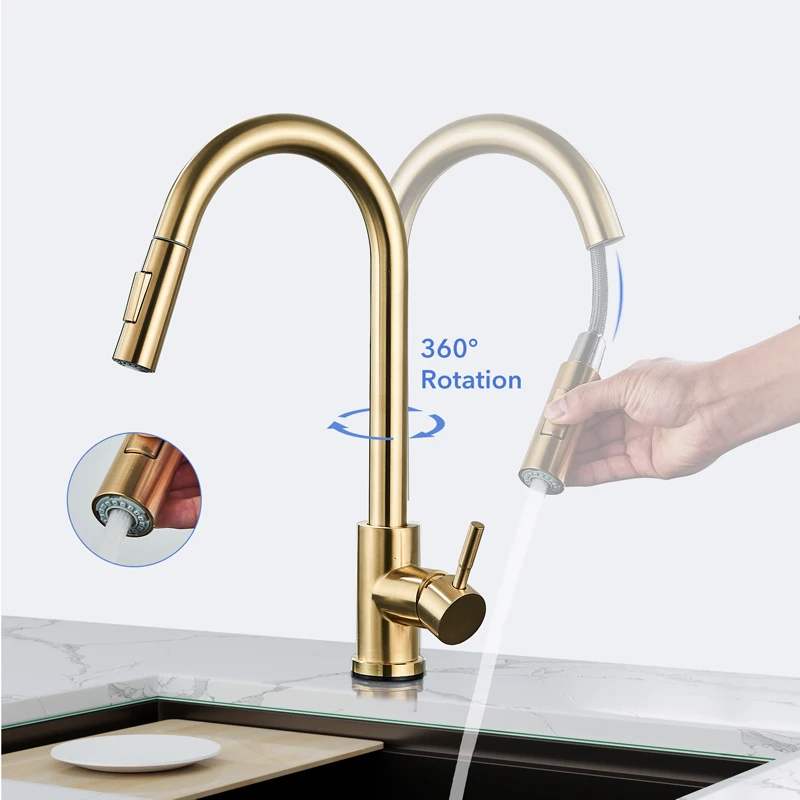 Sensor Küchen armaturen weiß berühren induktive empfindliche Wasserhähne  Mixer Wasserhahn Einhand Doppel auslass Wasser modi Deck halterung -  AliExpress