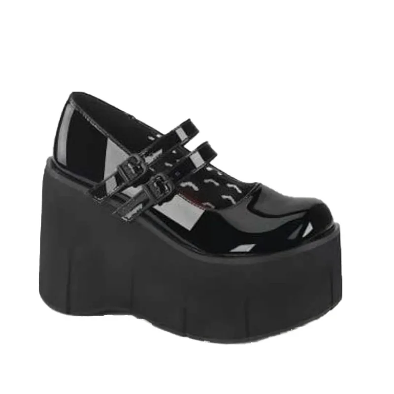 

Туфли женские винтажные из лакированной кожи, Туфли Мэри Джейн на платформе, с круглым носком, с закрытым носком, на танкетке