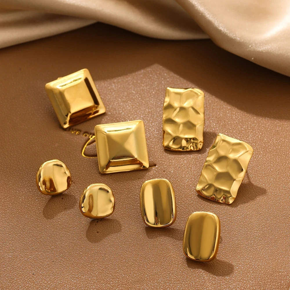 Creative Textured Geometric Square Studs Simple Chunky Color Zircon Heart Star Earrings Waterproof Aesthetic Designer Jewelry