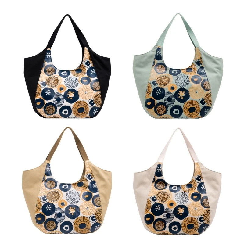 

Women Flower Print Shoulder Bag Large Capacity Handbag Ladies Shopper Bag Fashion Canvas Tote Bag Student Casual Bag Ins